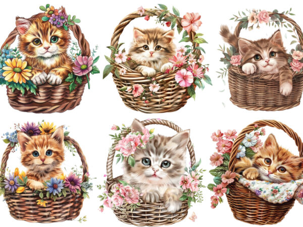Kitty in flower busket clipart t shirt vector art