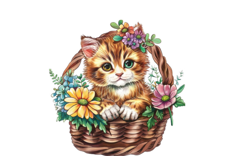 Kitty in flower busket Clipart