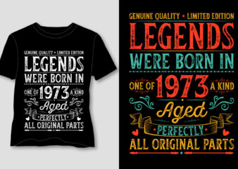 Legends Were Born In 1973 Aged Perfectly All Original Parts T-Shirt Design