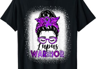 Lupus Warrior Womens Messy Bun Lupus Awareness Purple Ribbon T-Shirt