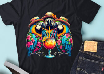 M163 Parrots Drinking Cocktail Hawaiian Colorful Parrots