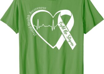 Mental Health Awareness Heart Fight The Stigma Green Ribbon T-Shirt