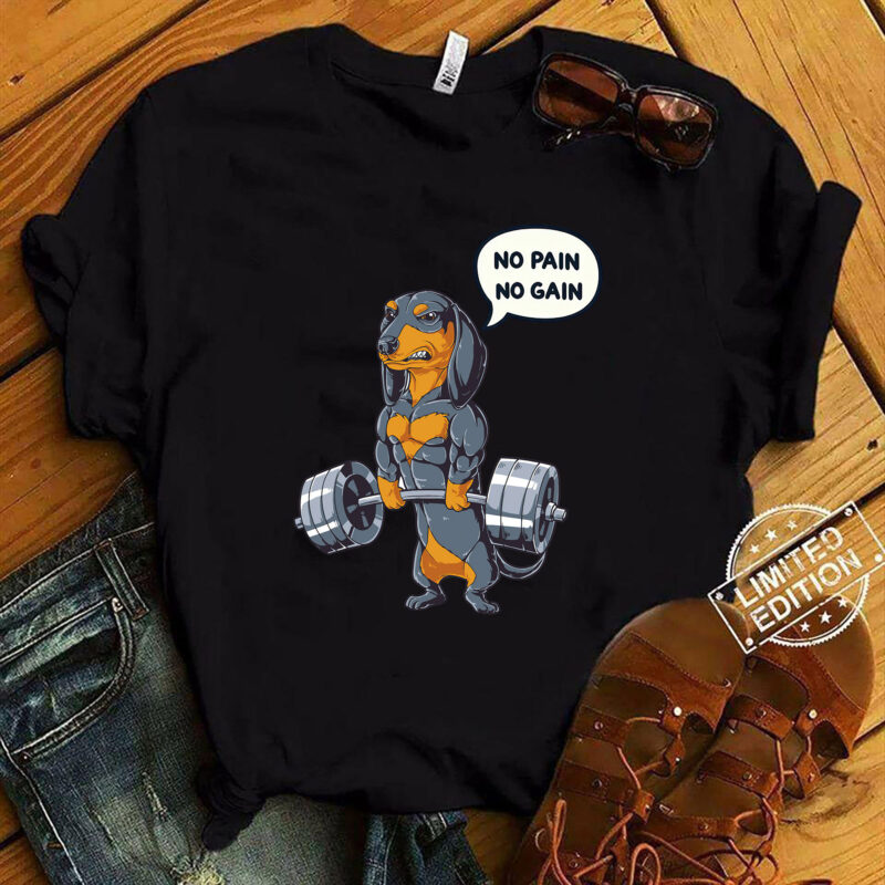 No Pain No Gain Funny Dachshund Dog, Gym Workout & Fitness Training Tank Top ltsp