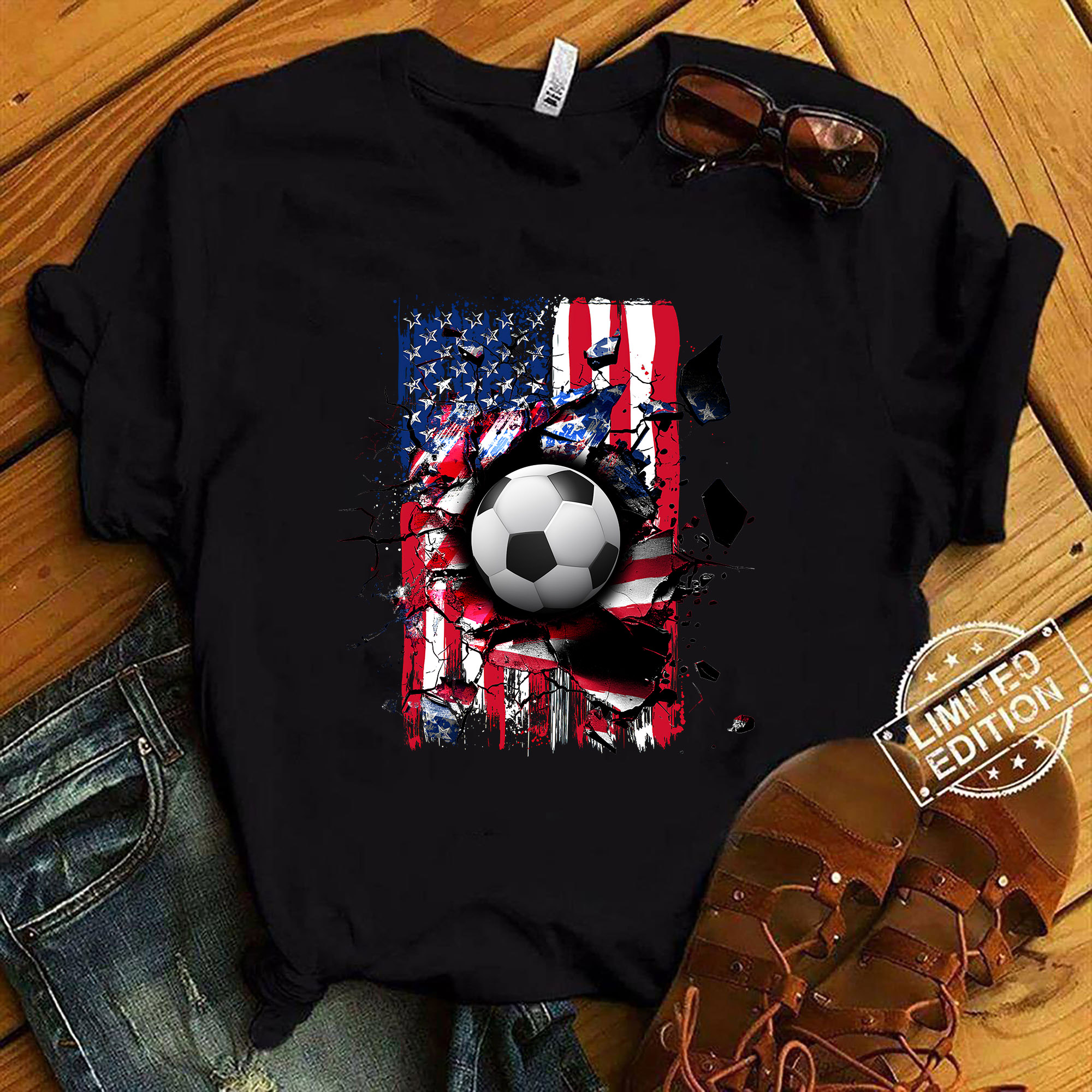 Us Usa America Flag On Soccer Ball Football T-Shirt Us Usa America Flag On Soccer Ball Football T-Shirt