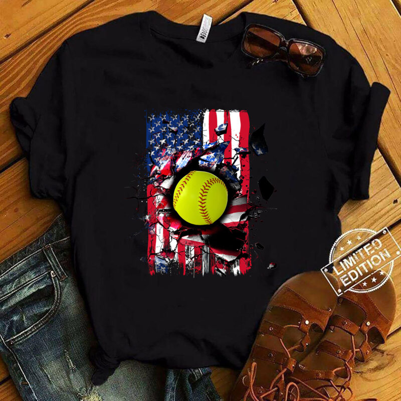 Patriotic softball 4th Of July Men USA American Flag Boys T-Shirt ltsp