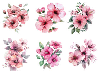 Pink Flowers Watercolor Clipart