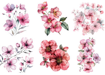 Pink Flowers Watercolor Clipart