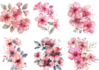 Pink Flowers Watercolor Clipart