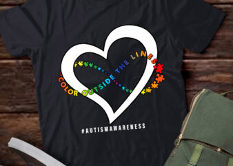 Puzzle Heart Color Outside The Lines Autism Awareness Support Teacher Family Mom T-Shirt PN