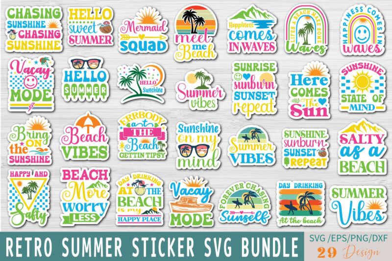 Retro Summer Sicker T-shirt Bundle Retro Summer Sicker Svg Bundle