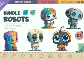 Bundle Cartoon Robots 02. T-Shirt Sticker.