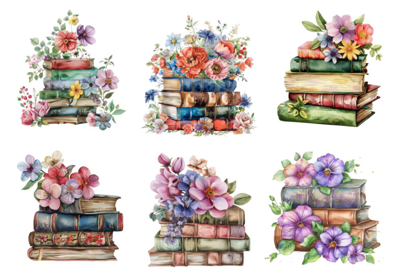 Spring Flower Book Stack