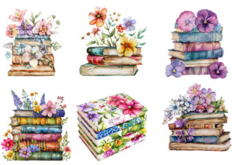 Spring Flower Book Stack t shirt template vector