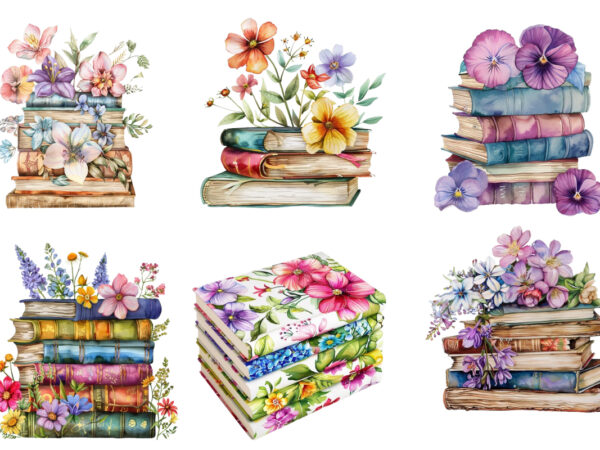 Spring flower book stack t shirt template vector