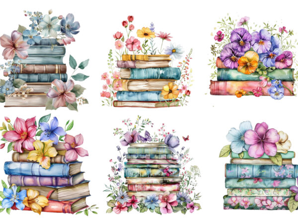 Spring flower book stack t shirt template vector
