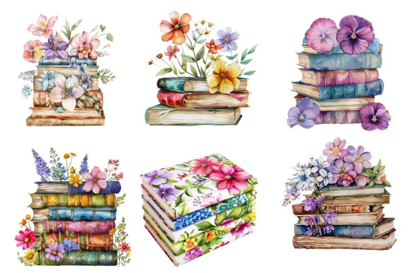 Spring Flower Book Stack