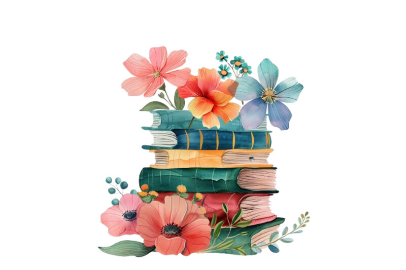 Spring Flower Book Stack