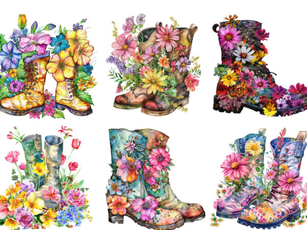 Spring flowers in boots clipart t shirt template vector
