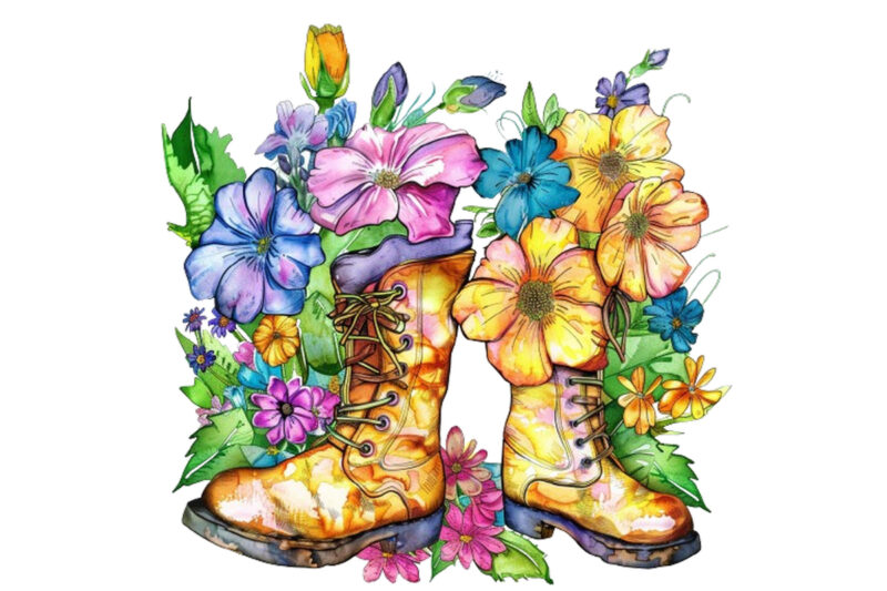 Spring Flowers in Boots clipart