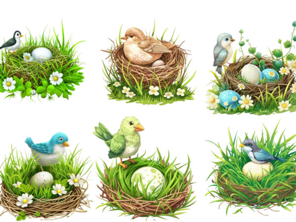 Spring grass with cartoon bird clipart t shirt template vector
