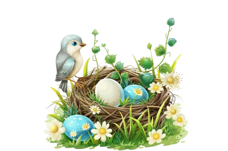 Spring Grass with cartoon bird clipart