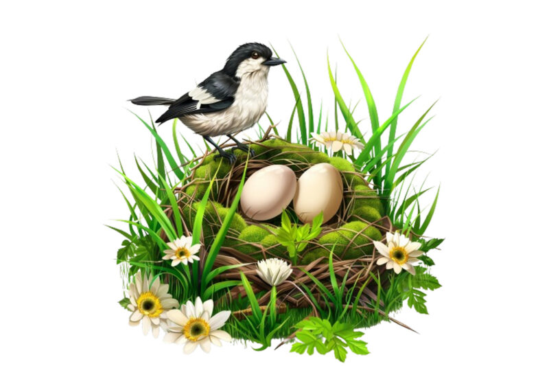 Spring Grass with cartoon bird clipart