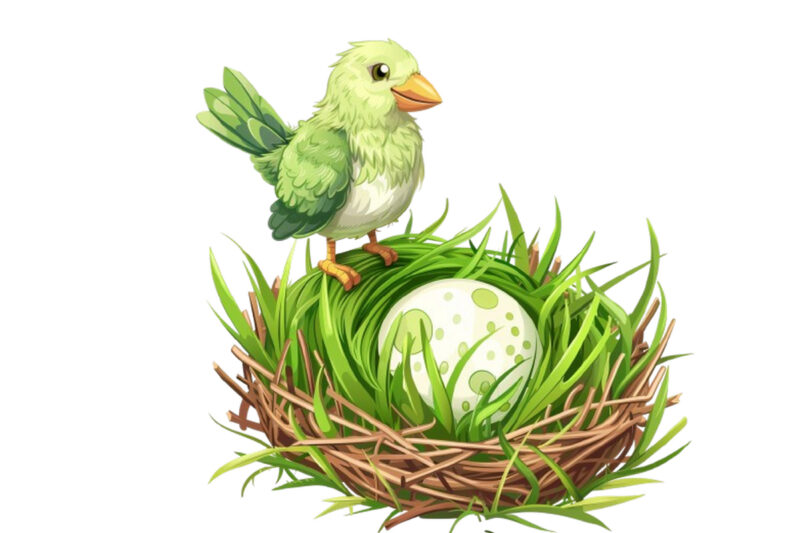 Spring Grass with cartoon bird clipart
