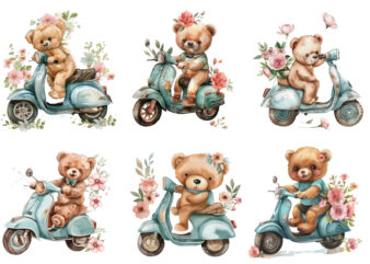 Teddy Bear ride vespa scooter with flower