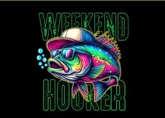Weekend Hooker Tie Dye Bass Fish Funny Dad Fishing PNG