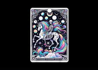 Skeleton Riding Unicorn Tarot Card PNG t shirt template vector