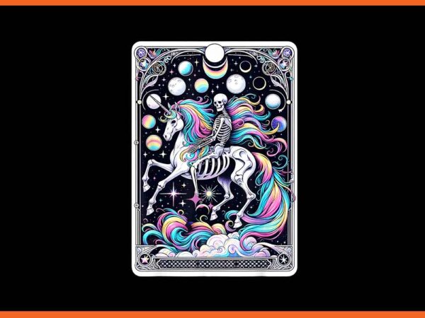 Skeleton riding unicorn tarot card png t shirt template vector