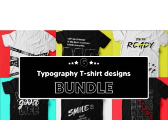 Pack of 6 typography T-shirt designs.