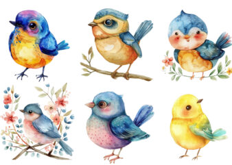 Watercolor Cute cartoon Bird clipart