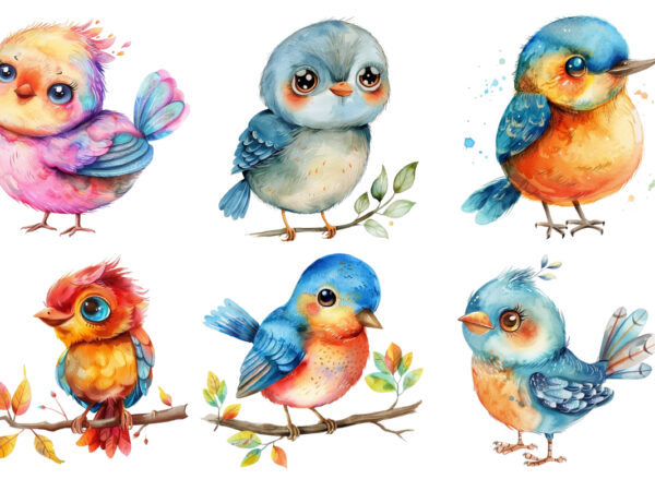 Watercolor cute cartoon bird clipart t shirt design for sale