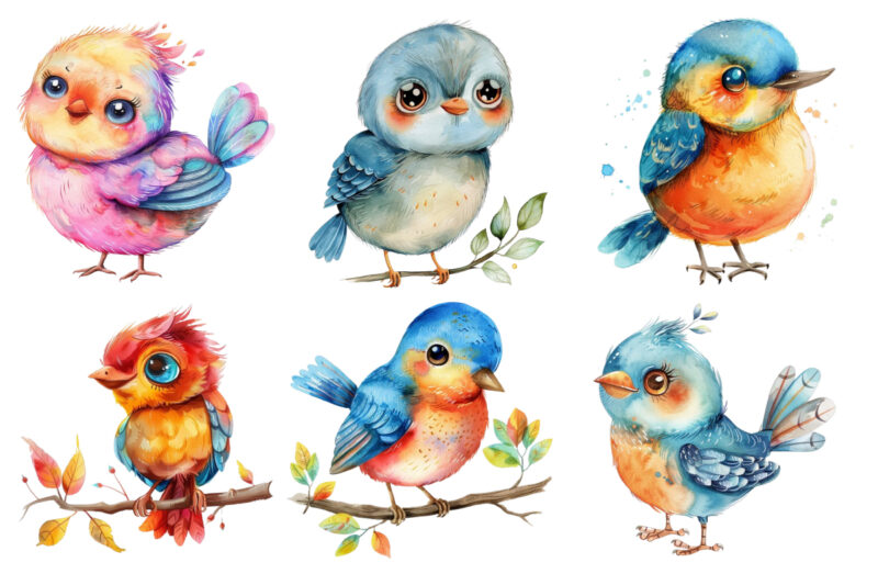 Watercolor Cute cartoon Bird clipart