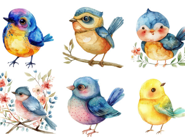 Watercolor cute cartoon bird clipart t shirt design for sale