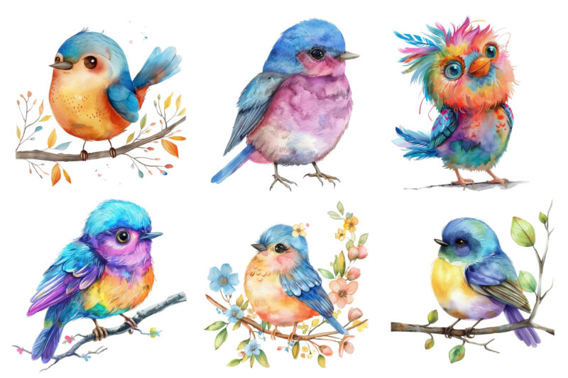 Watercolor Cute cartoon Bird clipart