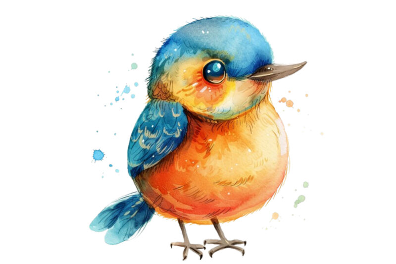 Watercolor Cute cartoon Bird clipart