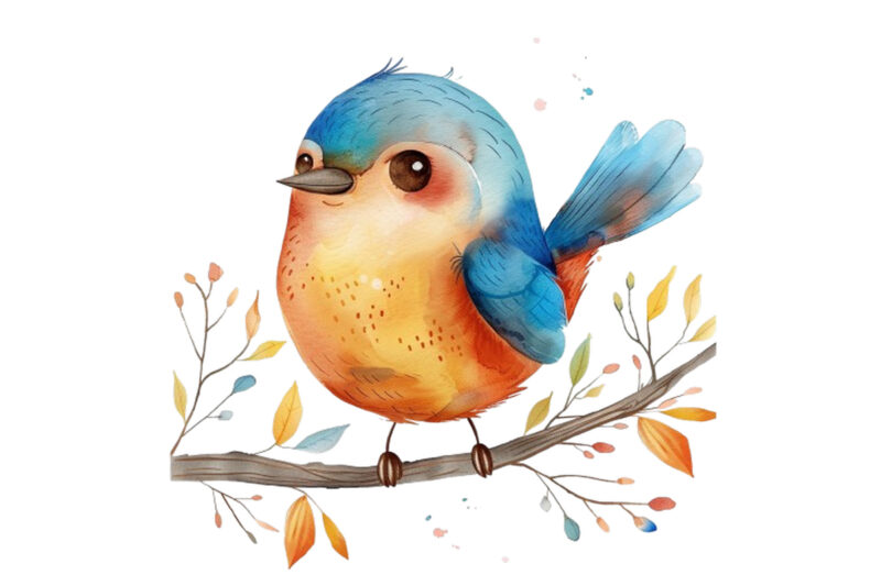 Watercolor Cute cartoon Bird clipart