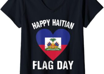 Womens Haiti Haitian America Flag Proud Love Ayiti Country Pride V-Neck T-Shirt