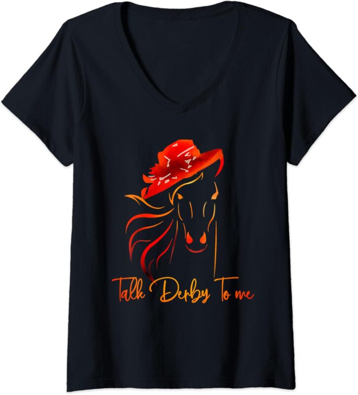 Womens Talk Derby To Me Horse Racing Funny Derby Day V-Neck T-Shirt