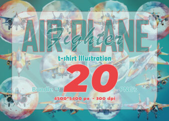 20 Fighter Plane T-shirt Design Illustration T-shirt Clipart Bundle