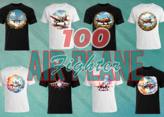 100 Fighter Plane T-shirt Design Illustration Clipart Big Bundle for POD