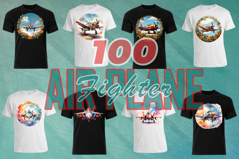 100 Fighter Plane T-shirt Design Illustration Clipart Big Bundle for POD