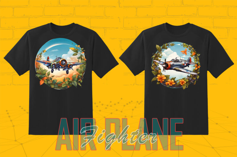 100 Fighter Plane T-shirt Design Illustration Clipart Big Bundle for POD