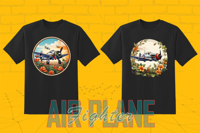 100 Fighter Plane T-shirt Design Illustration Clipart Big Bundle for POD