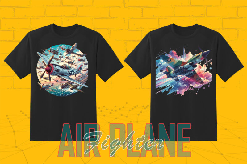 100 Vintage Fighter Plane Illustration T-shirt Clipart Bundle best for POD Business