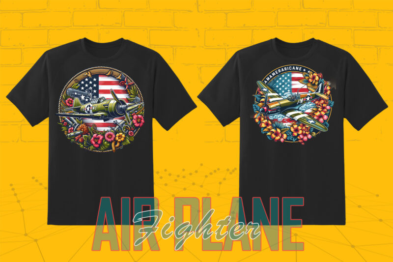 100 Vintage Fighter Plane Illustration T-shirt Clipart Bundle best for POD Business