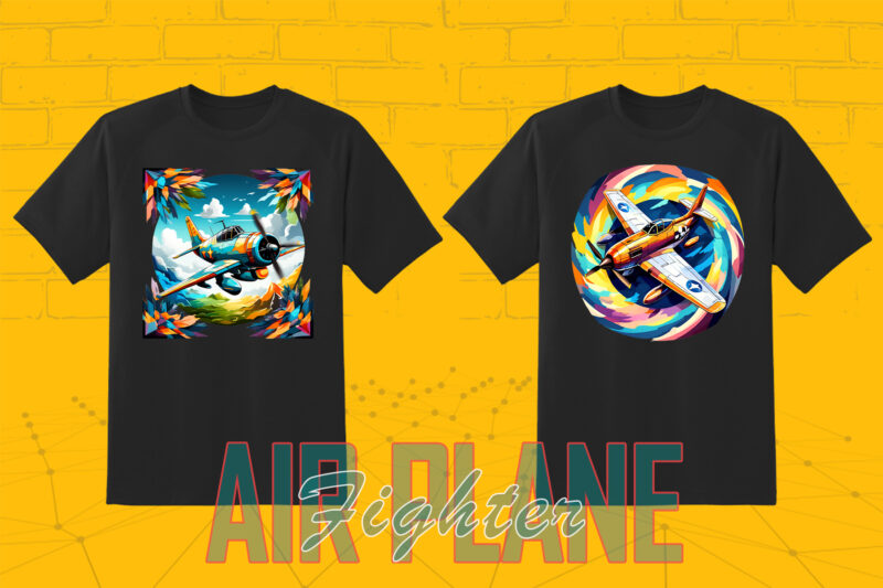 20 Vintage Fighter Plane Illustration T-shirt Clipart Bundle