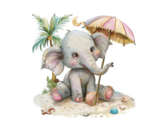 nursery funny Elephant in Beach Clipart